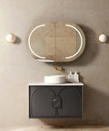 Laguna Black American Oak Single Basin Vanity Vanity Otti Australia 900mm Quartz Stone Pure White-20mm Above Counter