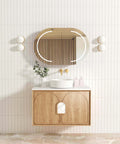 Laguna Natural American Oak Single Basin Vanity Vanity Otti Australia 900mm Quartz Stone Pure White-20mm Above Counter