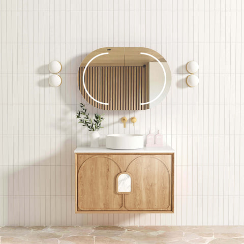 Laguna Natural American Oak Single Basin Vanity Vanity Otti Australia 900mm Quartz Stone Pure White-20mm Above Counter