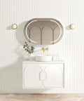 Laguna Satin White Single Basin Vanity Vanity Otti Australia 900mm Quartz Stone Pure White-20mm Above Counter