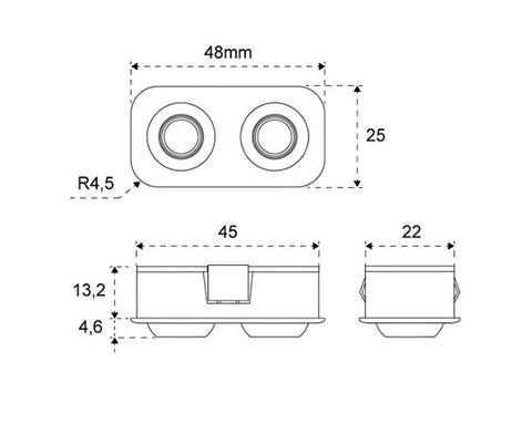 L&S LED 24V Focus Black Square Downlight. Double. Size: 25mm. Colour: Warm White 3000K