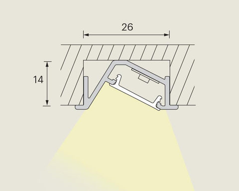 L&S MEC 4 Aluminium Profile For Angled Recessed Mounting. Length 1500mm
