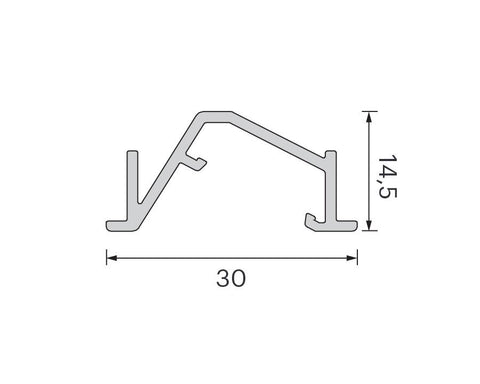 L&S MEC 4 Aluminium Profile For Angled Recessed Mounting. Length 1500mm