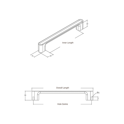 Dimensioned drawing — Luv D Handle Brushed Gold