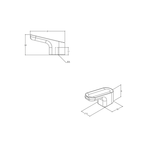 Dimensioned drawing — Luv Angled Knob 51mm Brushed Gold
