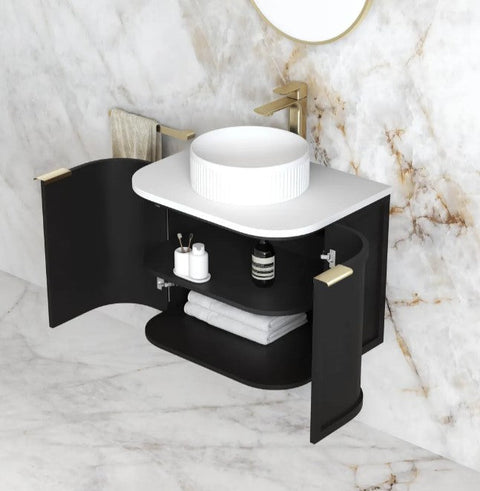 Lancaster Wall Hung Curve Vanity Satin Black (All Size)