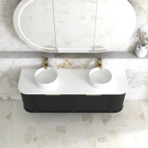 Lancaster Wall Hung Curve Vanity Satin Black (All Size)