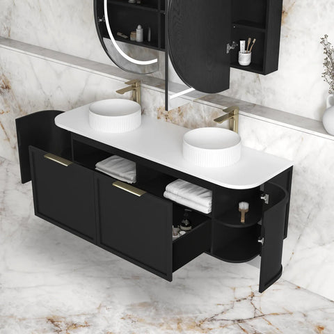 Lancaster Wall Hung Curve Vanity Satin Black (All Size)