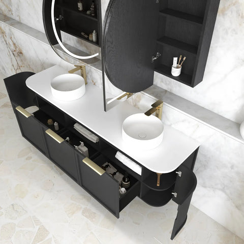Lancaster Wall Hung Curve Vanity Satin Black (All Size)