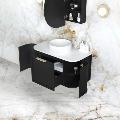 Lancaster Wall Hung Curve Vanity Satin Black (All Size)