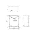 Technical line drawing showing multiple orthographic views of a rectangular product with rounded corners and a circular center detail, annotated with dimensions and radii on a white background.