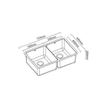 Black and white line drawing of a double basin kitchen sink with dimension annotations showing 723mm length, 340mm and 400mm basin widths, and 200mm depth.