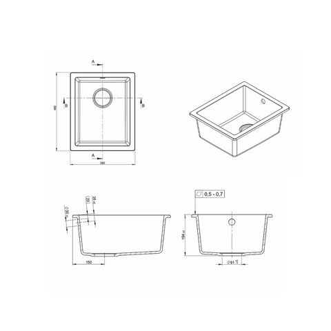 M-GS401B – Como Single Bowl – Granite Sink sketch