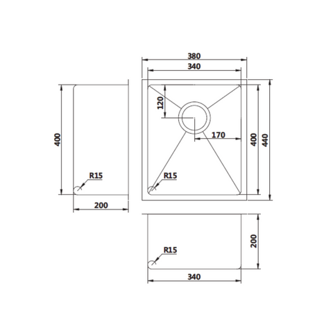 M-S201GM – Single Bowl Sink – Gun Metal sketch