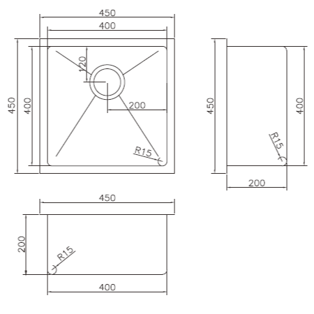 M-S202B – Single Bowl – Stainless Steel sketch