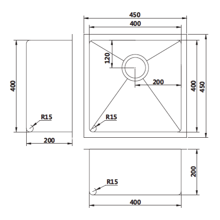 M-S202CP – Single Bowl Sink – Copper sketch