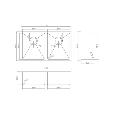 M-S203GM – Double Bowl Sink – Gun Metal sketch