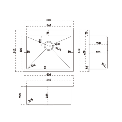 M-S205B – Single Bowl – Stainless Steel sketch