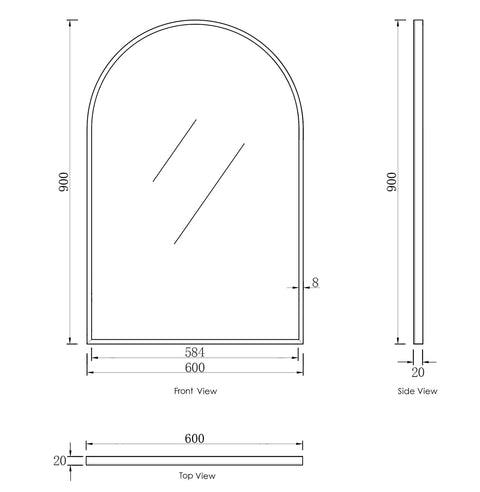 ARCHIE Metal Framed Arch Mirror 900x600mm Brushed Gold