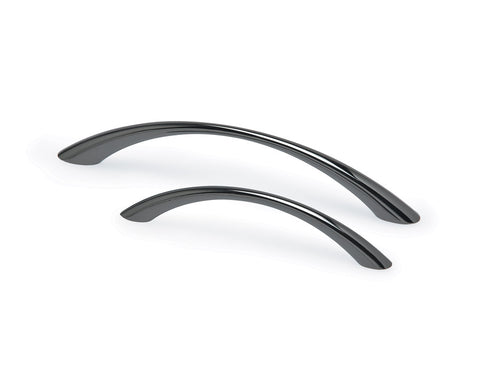 Tapered Bow Handle in Black Nickel. Hole Centres: 96mm. Length: 113mm Height: 28mm