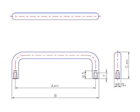 D Handle in Satin Chrome Look. Size: 76 x 8mm Height: 30mm. Width: 8mm