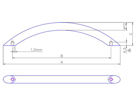 Bow Handle in Chrome Look Height: 28mm Width: 10mm
