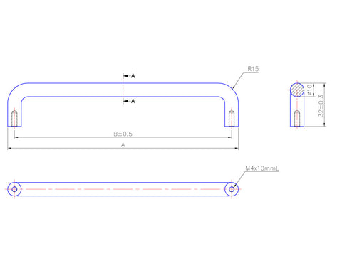 D Pull Handle in Brushed Stainless Steel Look - Height 32mm Width 1