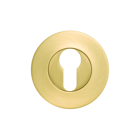 Momo Euro Cylinder Escutcheon set in brushed brass finish for stylish door hardware.