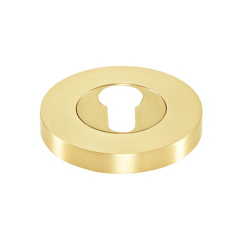 Momo Euro Cylinder Escutcheon featuring a sleek, minimalist design in gold finish for modern doors.