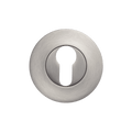 Momo Euro Cylinder Escutcheon set featuring a sleek, brushed metal finish for door security and aesthetic appeal.