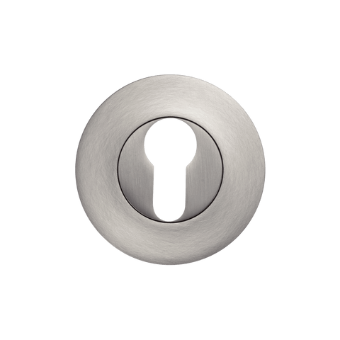 Momo Euro Cylinder Escutcheon set featuring a sleek, brushed metal finish for door security and aesthetic appeal.