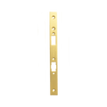 Momo mortice lock forend plate in a polished brass finish, designed for Euro Cylinder locks by KitchenLibrary.