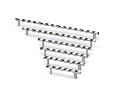 Long Bar Handle in Brushed Nickel Look. Hole Centres: 192mm Height: 35mm Width: 12mm