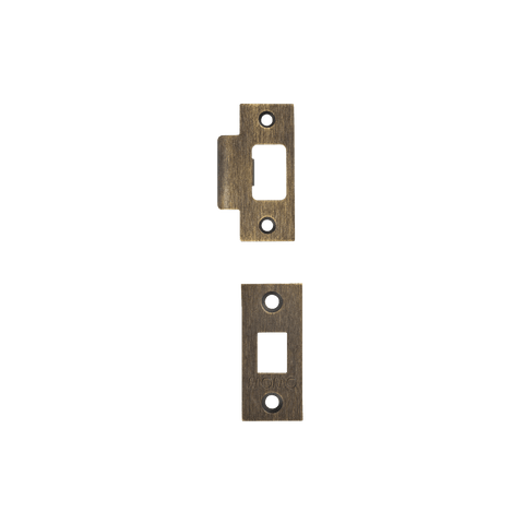 Momo Tubular Latch Accessories Set with Screws including forend and striker plates for door installation.