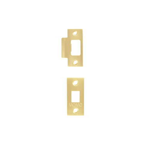 Momo Tubular Latch Accessories Set with screws, featuring forend and striker plates, ideal for door installation.