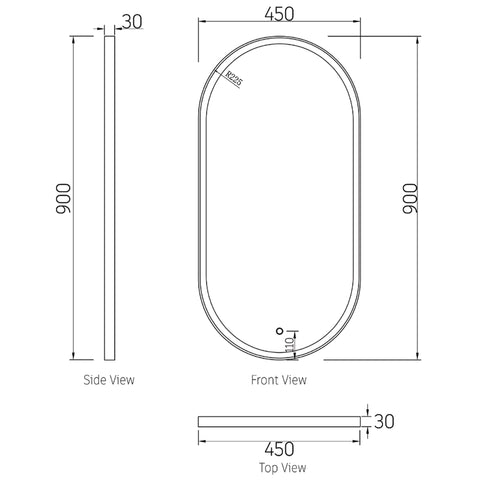 Metal Framed Led Mirror 900x450mm Oval Daylight 6000K Matte Black