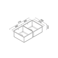 Technical line drawing of a two-basin kitchen sink with dimension labels and measurement lines on a white background.
