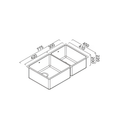 Technical line drawing of a double-basin kitchen sink with dimension labels and measurements on a white background.