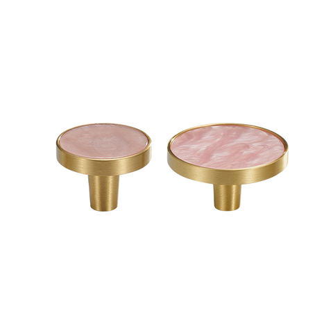 Prisma Solid Brass & Acrylic Round Knob | Satin Brass & Marbled Pink S - M