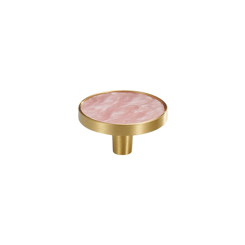 Prisma Solid Brass & Acrylic Round Knob | Satin Brass & Marbled Pink S - M