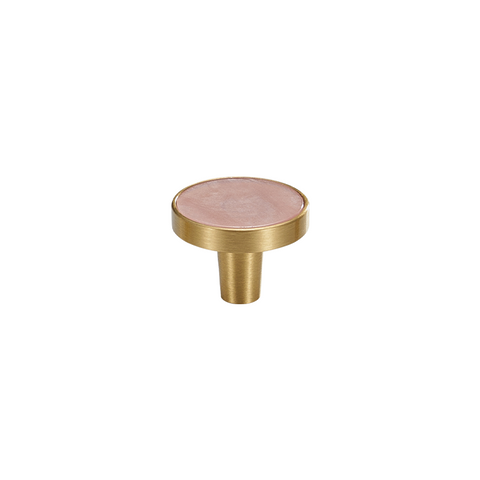 Prisma Solid Brass & Acrylic Round Knob | Satin Brass & Marbled Pink S - M