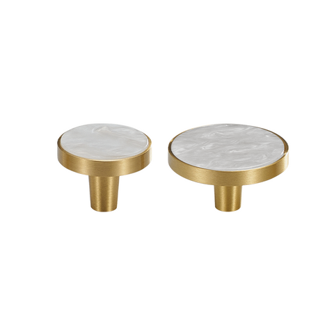 Prisma Solid Brass & Acrylic Round Knob | Satin Brass & Marbled White S - M