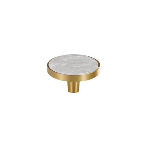 Prisma Solid Brass & Acrylic Round Knob | Satin Brass & Marbled White S - M