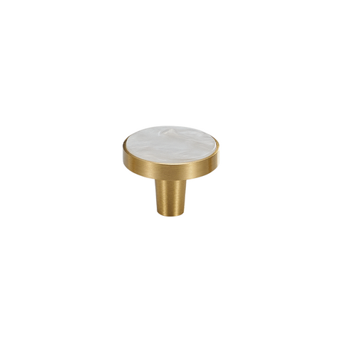 Prisma Solid Brass & Acrylic Round Knob | Satin Brass & Marbled White S - M