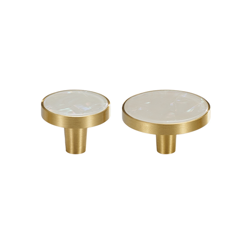 Prisma Solid Brass & Acrylic Round Knob | Satin Brass & Speckled White S - M