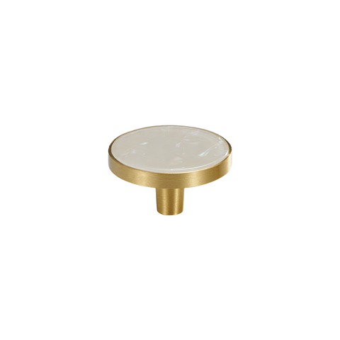 Prisma Solid Brass & Acrylic Round Knob | Satin Brass & Speckled White S - M