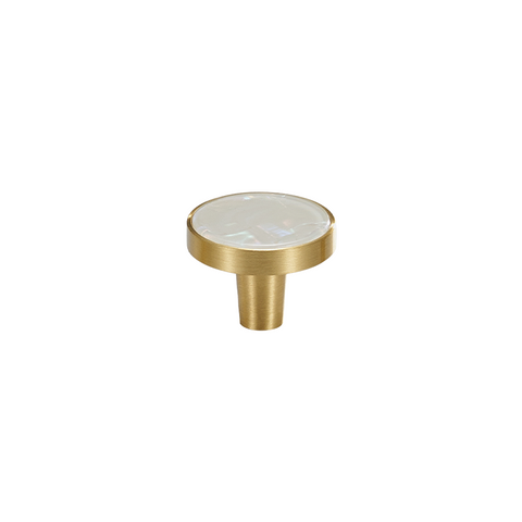 Prisma Solid Brass & Acrylic Round Knob | Satin Brass & Speckled White S - M