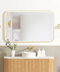NEWPORT LED Soft Square Metal Frame Mirror 1200x750mm Brushed Gold