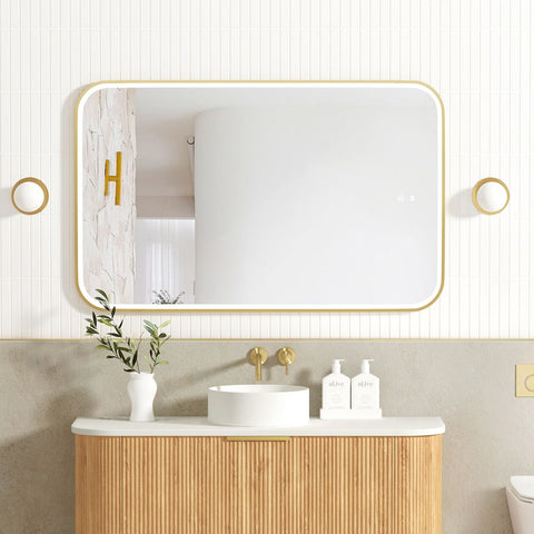 NEWPORT LED Soft Square Metal Frame Mirror 1200x750mm Brushed Gold