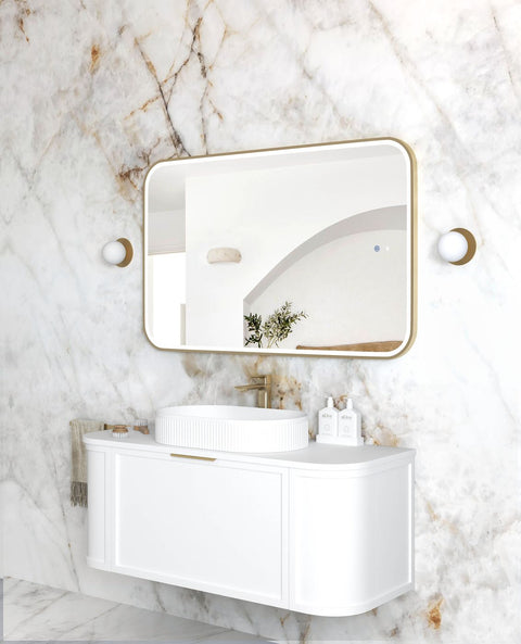 NEWPORT LED Soft Square Metal Frame Mirror 1200x750mm Brushed Gold